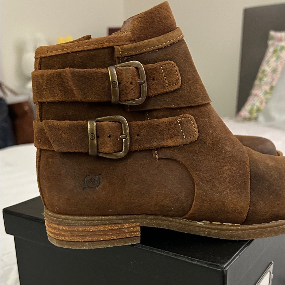Born Moraga Brown Suede Ankle Boots with Buckles